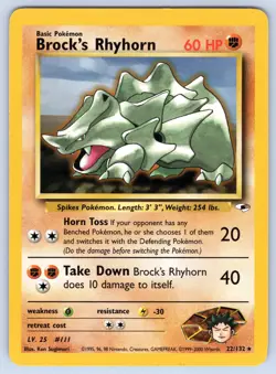 Brock's Rhyhorn 22/132 Gym Heroes Pokemon NM - Image 1