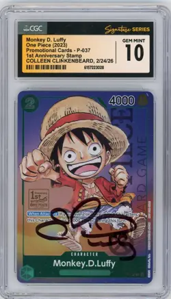 CGC 10 Colleen Clinkenbeard Signed Monkey.D.Luffy 1st Anniversary Stamp P-037 - Image 1