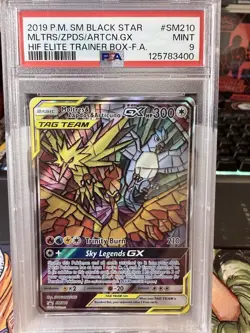 SM210 Moltres & Zapdos Articuno Tag Team GX Pokemon Black Star Promo PSA 9 - Image 1