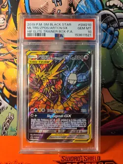 2019 POKEMON BLACK STAR FA TAG TEAM MOLTRES & ZAPDOS & ARTICUNO GX #SM210 PSA 10 - Image 1
