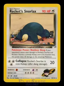 Pokemon Card Rocket's Snorlax 33/132 Gym Heroes WOTC Vintage Rare LP 2000 - Image 1