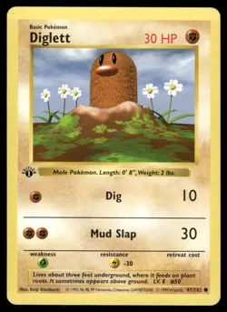 Pokemon Cards Diglett 47/102 1st Edition Base Set Shadowless WOTC Common NM *9 - Image 1