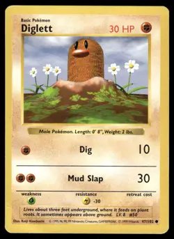Pokemon Cards Diglett 47/102 Base Set Shadowless Common MP - Image 1