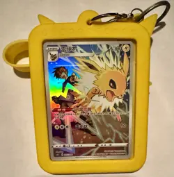 Pokemon Eevee & Jolteon Holo Chinese 2023 Cards in Yellow Protective Cases - Image 1