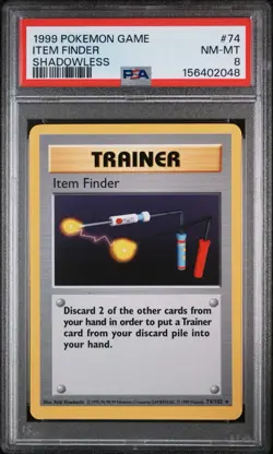 Pokemon Card Item Finder 74/102 Shadowless Rare Base Set PSA 8 - Image 1