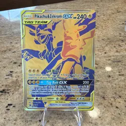Pokemon Pikachu and Zekrom GX Tag Team Gold Full Art Promo Card SM248 NM - Image 1