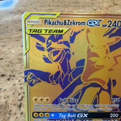 Pokemon Pikachu and Zekrom GX Tag Team Gold Full Art Promo Card SM248 NM - Image 3