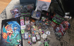 HUGE Lot of Pokemon Accessories, Dice, Pins, Tins, Boxes, Mat, Coins, XL cards, - Image 1