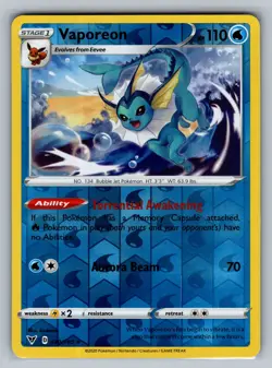 Vaporeon SWSH04: Vivid Voltage #030/185 Rare,Reverse Holo Pokemon Card - Image 1
