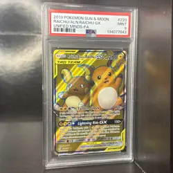 Pokemon Raichu & Alolan Raichu GX 220/236 Unified Minds Holo Rare PSA 9 2019 - Image 1