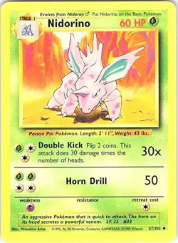 Pokemon Base Set Unlimited Nidorino 37/102 Lightly Played - Image 1