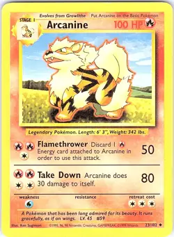 Pokemon Base Set Unlimited Arcanine 23/102 Lightly Played - Image 1