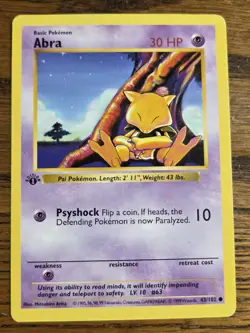 Pokemon 1st Edition Base Set #43/102 Shadowless Abra *not played* - Image 1