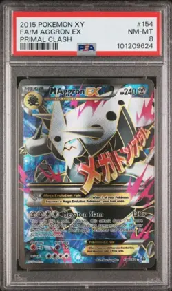 Pokemon XY Primal Clash M Aggron EX Full Art Holo 154/160 PSA 8 (2015) - Image 1