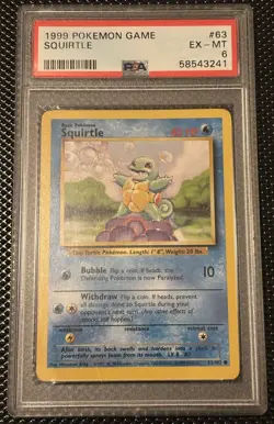 Wizards of the Coast 1999 Pokemon Base Set Squirtle 63/102 PSA 6 English - Image 1