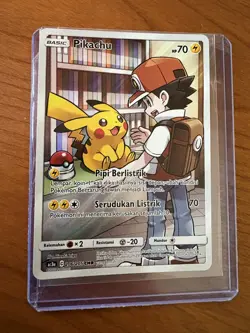 FULL ART Pikachu (Ash Art) SECRET RARE 241/236 Pokemon Cosmic Eclipse Holo Indo - Image 1