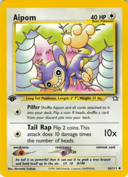 Aipom - 1st Edition - 26/111 Neo Genesis - WOTC - Pokemon TCG - 2000 - Image 1