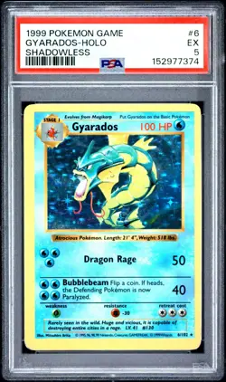 1999 Pokemon Gyarados Shadowless Holo #6 Base Set WOTC Graded PSA 5 EX - Image 1