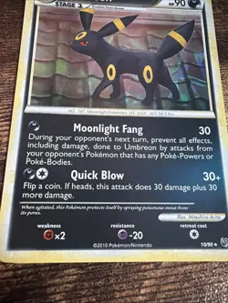 Pokemon TCG Umbreon 10/90 Undaunted Holo Rare EN 90HP Stage 1 2010 - Image 3