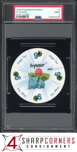 1999 POKEMON RUMMY #2 IVYSAUR 9 OF CLUBS POP 4 PSA 9 - Image 1
