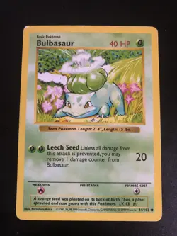 BULBASAUR SHADOWLESS - POKEMON 44/102 BASE SET UNLIMITED VERY GOOD US VERSION - Image 1