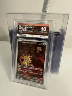 Pokemon Team Rocket's Meowth 203/182 Destined Rivals Ace 10 PERFECT SUB GRADES - Image 3