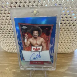 2025 Topps Chrome WWE Red Brand Autographs Blue Refractor Carlito /150 - Image 1