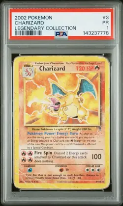 PSA 1 Charizard #3 Non Holo Legendary Collection 2002 Pokemon WoTC PR - Image 1