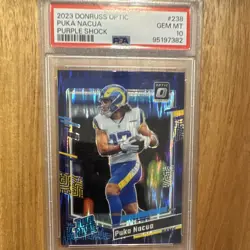Panini 2023 Donruss Optic Puka Nacua RC Purple Shock Prizm #238 PSA 10 - Image 1
