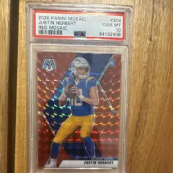 Panini 2020 Mosaic Justin Herbert RC Red Mosaic #204 Chargers PSA 10 - Image 1