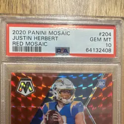 Panini 2020 Mosaic Justin Herbert RC Red Mosaic #204 Chargers PSA 10 - Image 2