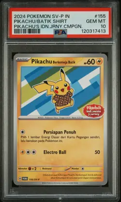 2024 POKEMON INDONESIAN SV-P PROMO #155 PIKACHU IN BATIK SHIRT PSA 10 - Image 1