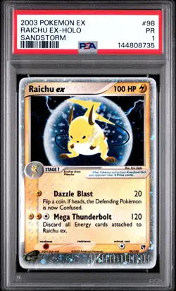 SWIRL PSA 1 2003 Pokemon EX Sandstorm Raichu EX Holo Foil Rare 98/100 - Image 1