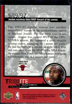 1999 Upper Deck Tribute to Michael Jordan #11 Michael Jordan - Image 2