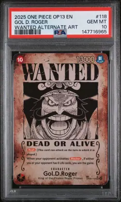 2025 One Piece OP13 EN Wanted Alternate Art #118 Gol D Roger PSA 10 - Image 1