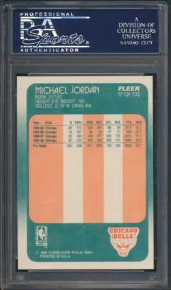 1988 FLEER BASKETBALL #17 MICHAEL JORDAN PSA 9 MINT HOF - Image 2
