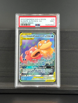 Pokemon Card Ultra Rare Slowpoke & Psyduck GX Unified Minds TAG SM 35 PSA 9 - Image 1