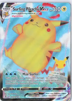 🔥Pokemon Surfing Pikachu VMAX 009/025 Celebrations Ultra Rare Full Art Holo (D) - Image 1