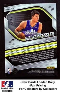 2024-25 Panini Prizm Black #98 Walker Kessler Mojo #9/25 SP Utah Jazz - Image 2