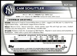2025 Bowman Chrome #BCP-166 Cam Schlittler Prospects 1st F5 - Image 2