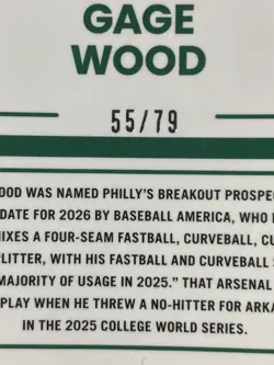GAGE WOOD 2026 Donruss OPTIC RATED PROSPECT ORANGE SCOPE /79 - Phillies RC Lot 9 - Image 3