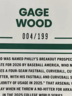 GAGE WOOD 2026 Donruss OPTIC RATED PROSPECT ORANGE SCOPE /79 - Phillies RC Lot 9 - Image 5