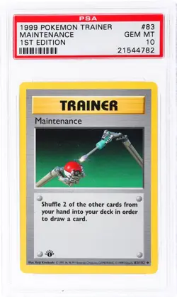 PSA 10 1999 Pokemon Base Set #83 MAINTENANCE 1st Edition Trainer Card Gem Mint - Image 1
