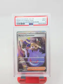 2024 Pokemon TEF EN Temporal Forces #211 Mortys Conviction SIR PSA 9 - Image 1