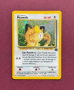 Pokemon 2000 Black Star Promo #10 Meowth Holo SWIRL, Wizards Vintage GB Stamp NM - Image 1
