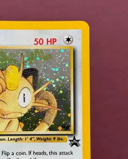 Pokemon 2000 Black Star Promo #10 Meowth Holo SWIRL, Wizards Vintage GB Stamp NM - Image 4