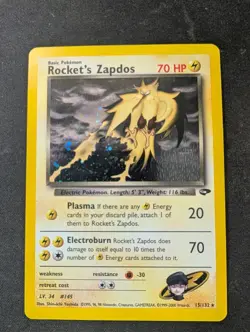 Rockets Zapdos 15/132 Holo Gym Challenge Pokemon - MP Clean - Image 1