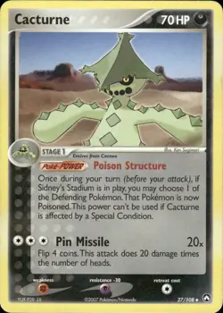 Pokemon 2007 Cacturne Uncommon Power Keepers 27/108 MP - Image 1