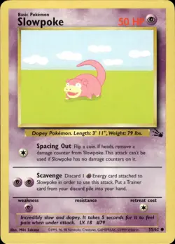 Pokemon 1999 Slowpoke Common Fossil 55/62 Unlimited MP - Image 1