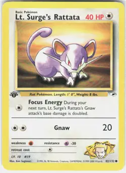 Lt. Surge's Rattata 1st Edition Pokemon Gym Heroes 082/132 NM - Image 1